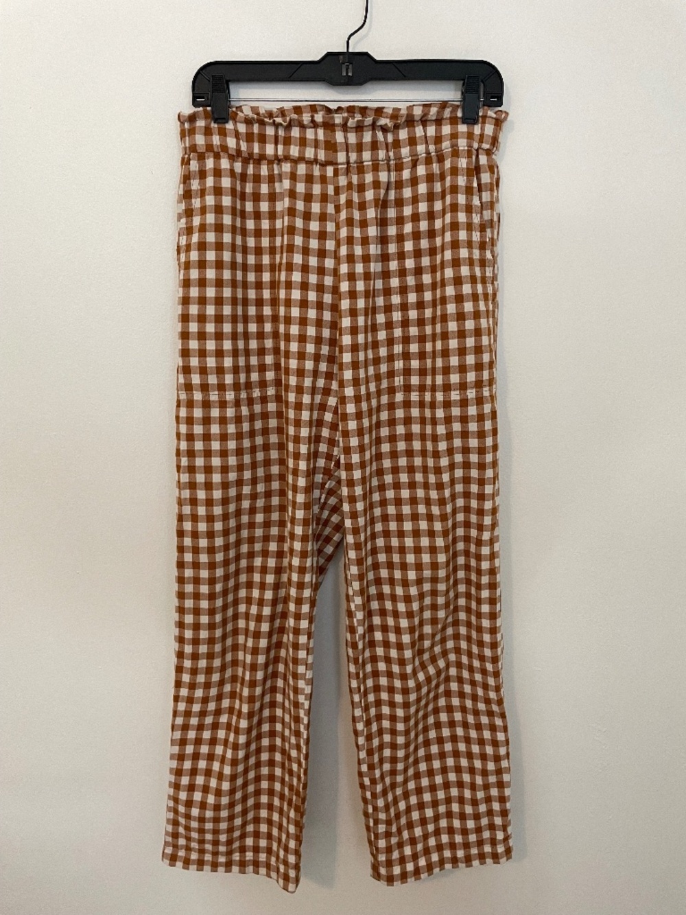 Lykke Wullf Gingham Straight Leg Pull On Pants, Brown / White, Boho, Women's M